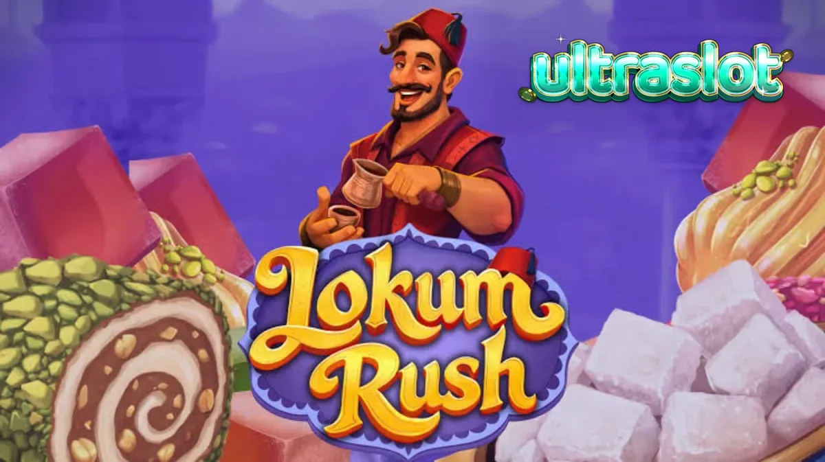 Tampilan visual mesin slot Lokum Rush dengan tema permen Turki yang penuh warna